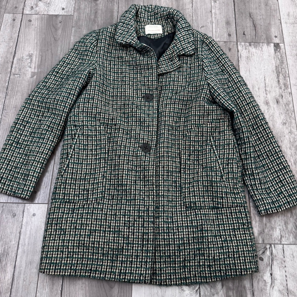 Zara Girl’s Green Plaid Houndstooth Coat Button Down Collar 13-14